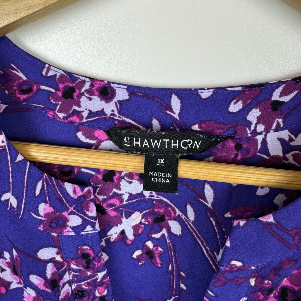 41 Hawthorn Womens Floral Cinched Waist Mini Dress in Purple Sz 1X | Feminine - Picture 10 of 15